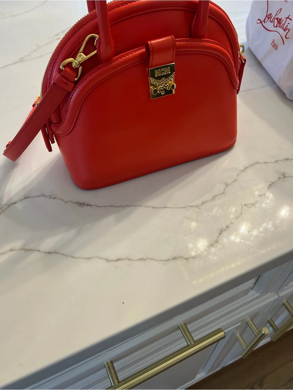 MCM Orange-Red Leather Top-Handle Satchel